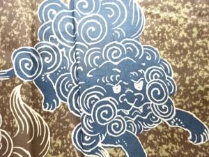 アンティーク　唐獅子模様肩裏一つ紋男物羽織